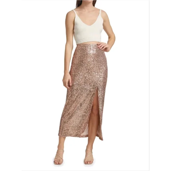 Free People Ariana Sequin Maxi Skirt in Pink Champagne - Picture 6 of 13